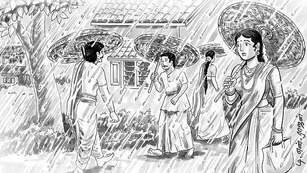 கடுமழை காத்த "பனங்குடை'