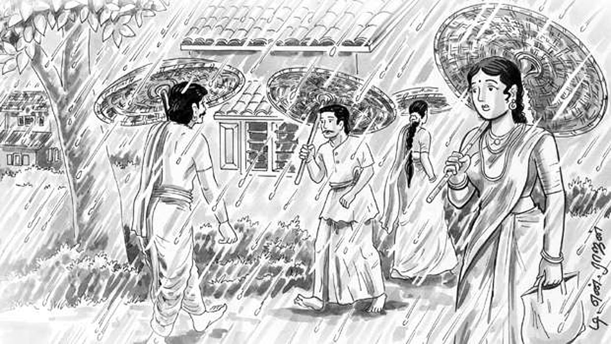 கடுமழை காத்த "பனங்குடை'