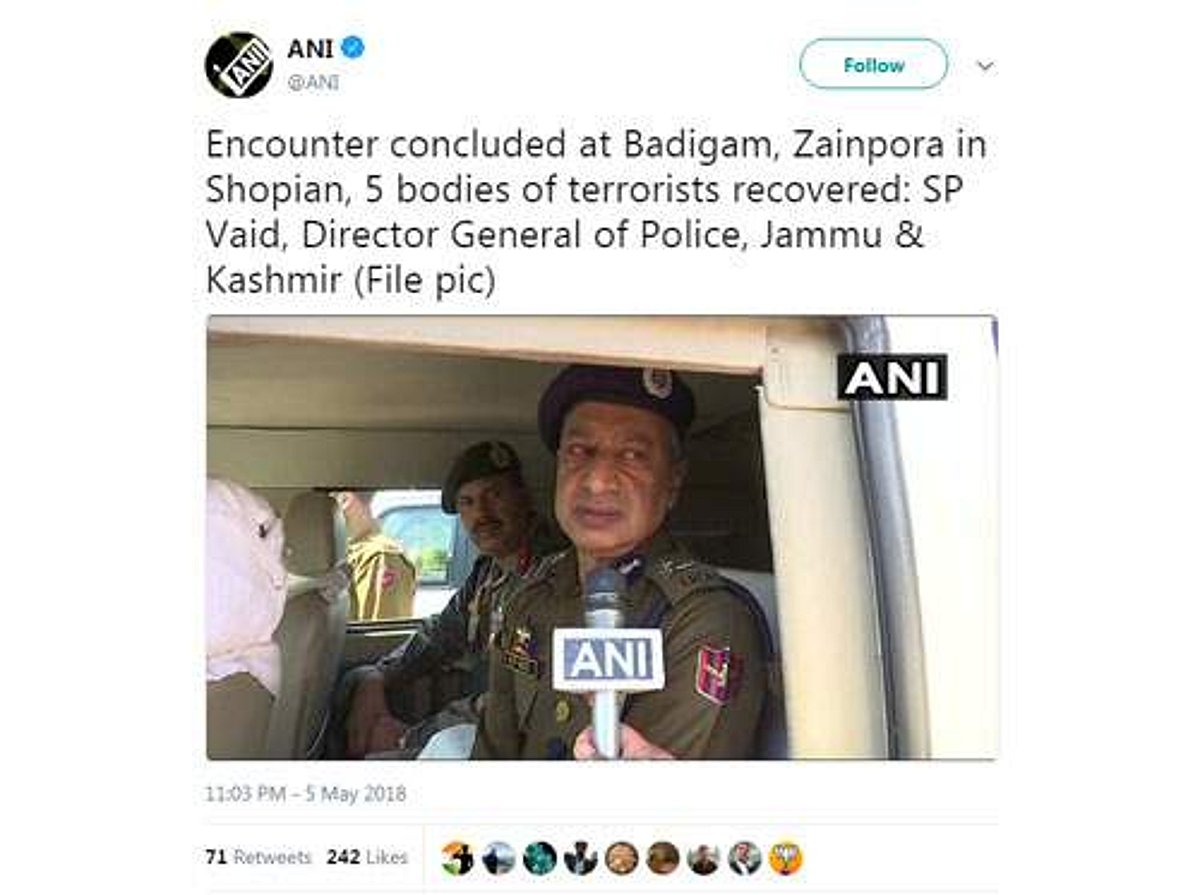 ஜம்மு காஷ்மீரில் பாதுகாப்புப் படையினர் - தீவிரவாதிகளிடையே துப்பாக்கி சண்டை: 5 தீவிரவாதிகள் சுட்டுக் கொலை; 2 வீரர்கள் காயம்