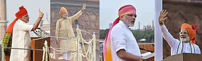 2014 முதல் 2018 வரை 5 சுதந்திர தினத்திலும் பிரதமர் நரேந்திர மோடி பயன்படுத்திய தலைப்பாகை, உடை