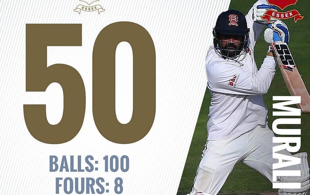 கவுண்டி கிரிக்கெட்டில் தொடர்ச்சியாக இரு அரை சதங்கள் எடுத்த முரளி விஜய்! பலன் கிடைக்குமா?