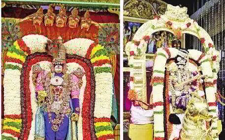 திருமலை நவராத்திரி பிரம்மோற்சவ 2-ஆம் நாள்: சின்ன சேஷம், அன்னப்பறவை வாகனங்களில் சேவை சாதித்த பெருமாள்