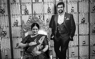 நடிகை மேக்னா ராஜ் வளைகாப்பு நிகழ்ச்சியில் மறைந்த சிரஞ்சீவி சர்ஜாவின் ஆளுயர கட் அவுட்: படங்கள்