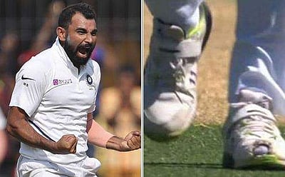 ஆஸி.க்கு எதிரான முதல் டெஸ்ட்: கிழிந்த ஷூ அணிந்து பந்து வீசிய ஷமி