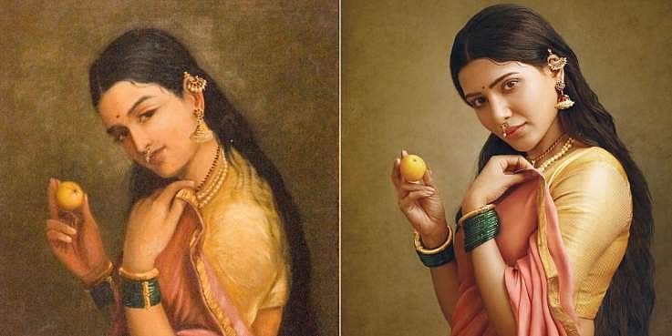 ராஜா ரவி வர்மாவின் ஓவியங்களாக மாறிய தமிழ் நடிகைகள்! (படங்கள்)