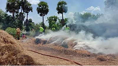 மானாமதுரை அருகே தீ விபத்து: வைக்கோல் படப்புகள் எரிந்து நாசம்