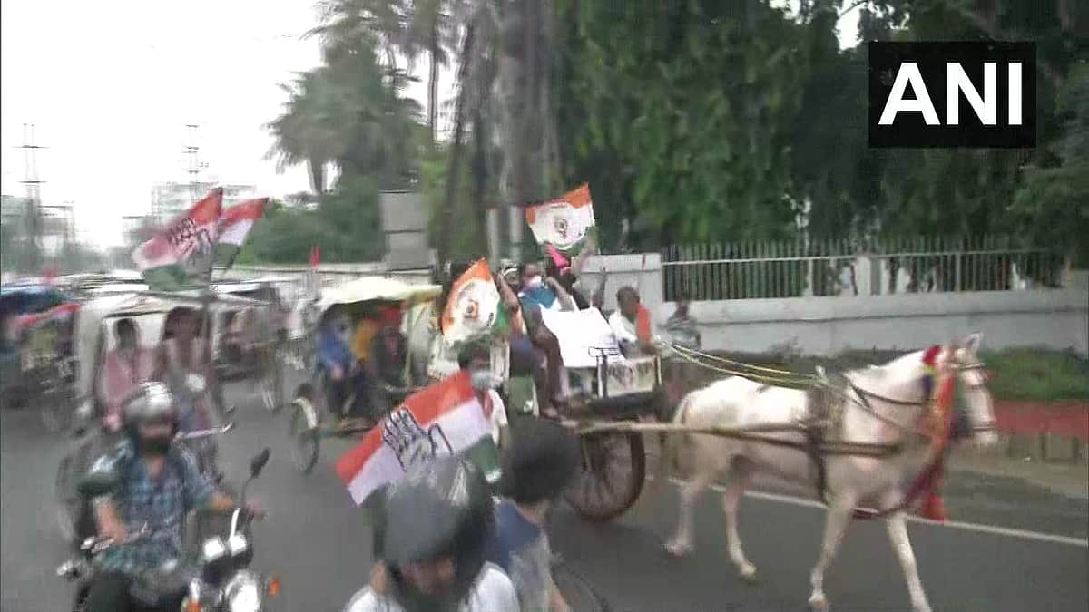நாடு முழுவதும் பெட்ரோல், டீசல் விலை உயர்வைக் கண்டித்து காங்கிரஸ் ஆர்ப்பாட்டம்