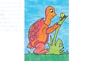 பிஞ்சுக்கை  ஓவியத்திற்கு  ஒரு சின்னஞ்சிறு கதை!: ஆமைக்குப் பாதை!