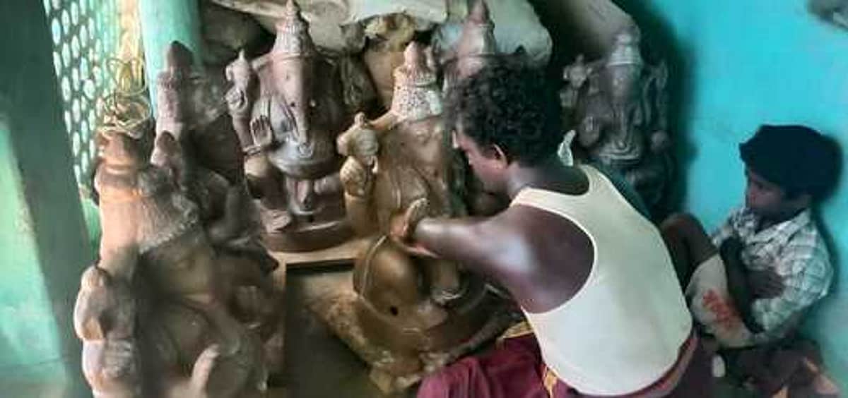 பொதுமுடக்கக் கட்டுப்பாடுகள்: மானாமதுரை பகுதிகளில் விநாயகா் சிலைகள் தயாரிக்கும் பணி பாதிப்பு