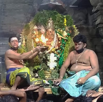 பச்சை சாத்தி அலங்காரத்தில் எழுந்தருளிய சுவாமி சண்முகர்