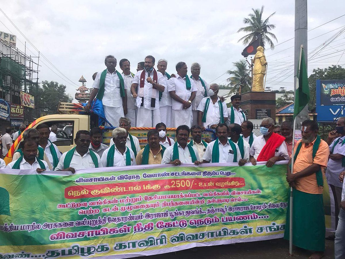திருவாரூரில் தமிழக காவிரி விவசாய சங்கத்தினர் 2ஆவது நாளாக நீதி கேட்டு நெடும்பயணம்