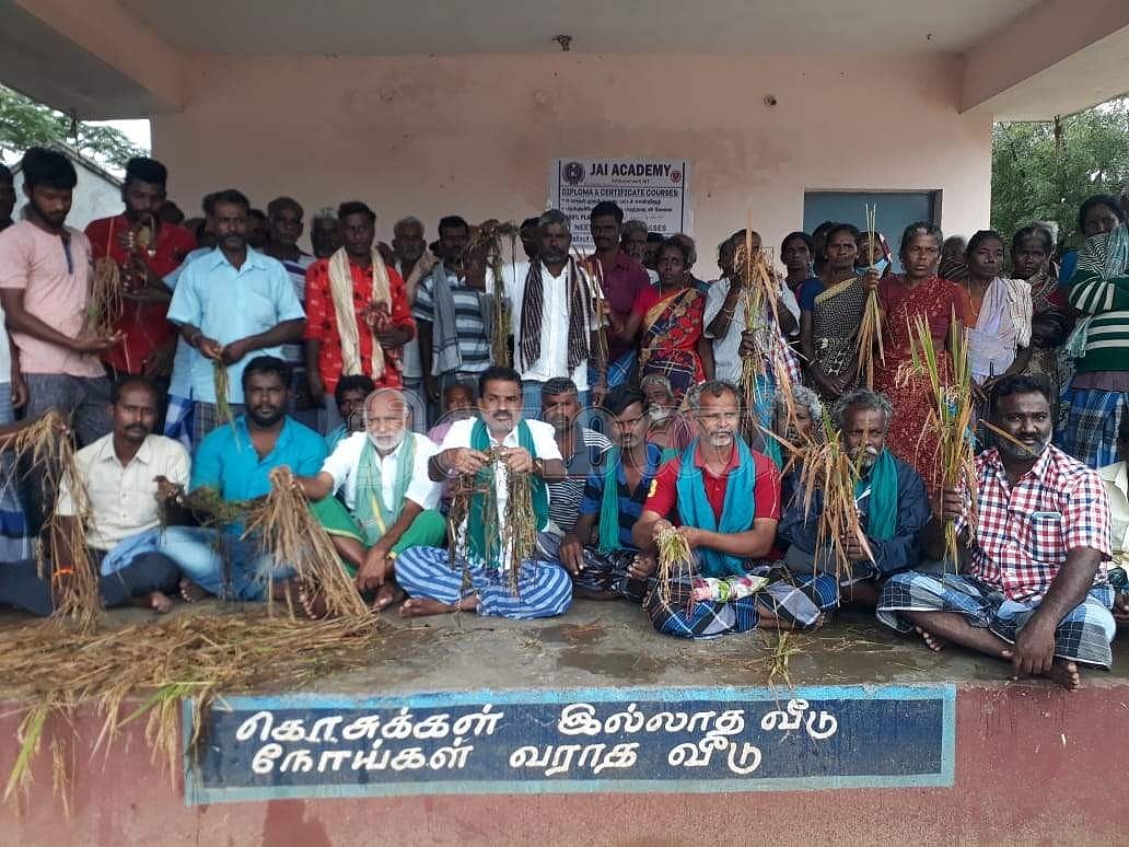 திருச்சி அருகே அழுகிய பயிர்களுடன்  விவசாயிகள் ஆர்ப்பாட்டம்