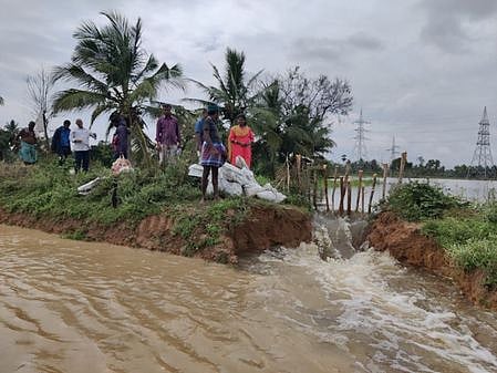 தொடா் மழையால் ஏரி உடைப்பு: 100 ஏக்கா் பயிா்கள் பாதிப்பு