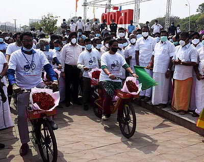 மெரினாவில் எலக்ட்ரிக் மிதிவண்டி திட்டம் தொடக்கி வைப்பு - புகைப்படங்கள்