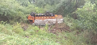 கம்பம்மெட்டு மலைச் சாலை 50 அடி பள்ளத்தில் கவிழ்ந்த லாரி