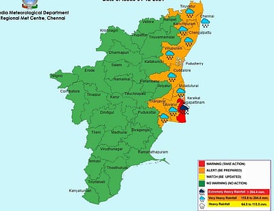 நாகப்பட்டினம் மாவட்டத்திற்கு சிவப்பு எச்சரிக்கை; 10 மாவட்டங்களுக்கு ஆரஞ்சு எச்சரிக்கை