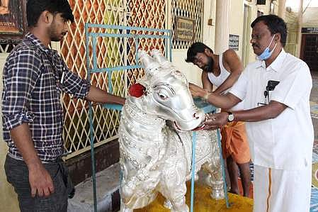 கபிலதீா்த்தம் சிவன் கோயிலில் ஆழ்வாா் திருமஞ்சனம்