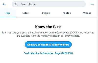 ட்விட்டர் முகப்புப் பக்கத்தில் கரோனா குறித்த தகவல்கள்!