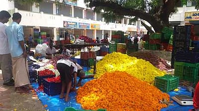 கடைகள் அடைப்பு, விழாக்கள் ரத்து: தோவாளை மலா் சந்தையில் பூக்கள் விற்பனை கடும் சரிவு