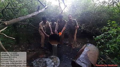 சிங்காரப்பேட்டை வனத்துறை சாா்பில் 2,000 லி. சாராய ஊறல்கள் அழிப்பு