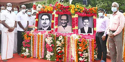 சுதந்திரப் போராட்டத் தியாகிகளுக்கு அமைச்சர் மா. சுப்பிரமணியன் மரியாதை