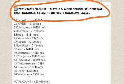 பிளஸ் 2 மாணவ, மாணவியரின் 'டேட்டாபேஸ்' விற்பனைக்கு! - வாட்ஸ்ஆப்வழி கிடைக்கிறது - EXCLUSIVE