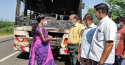 புதுச்சேரி அரசுப் பேருந்தில் தீ விபத்து