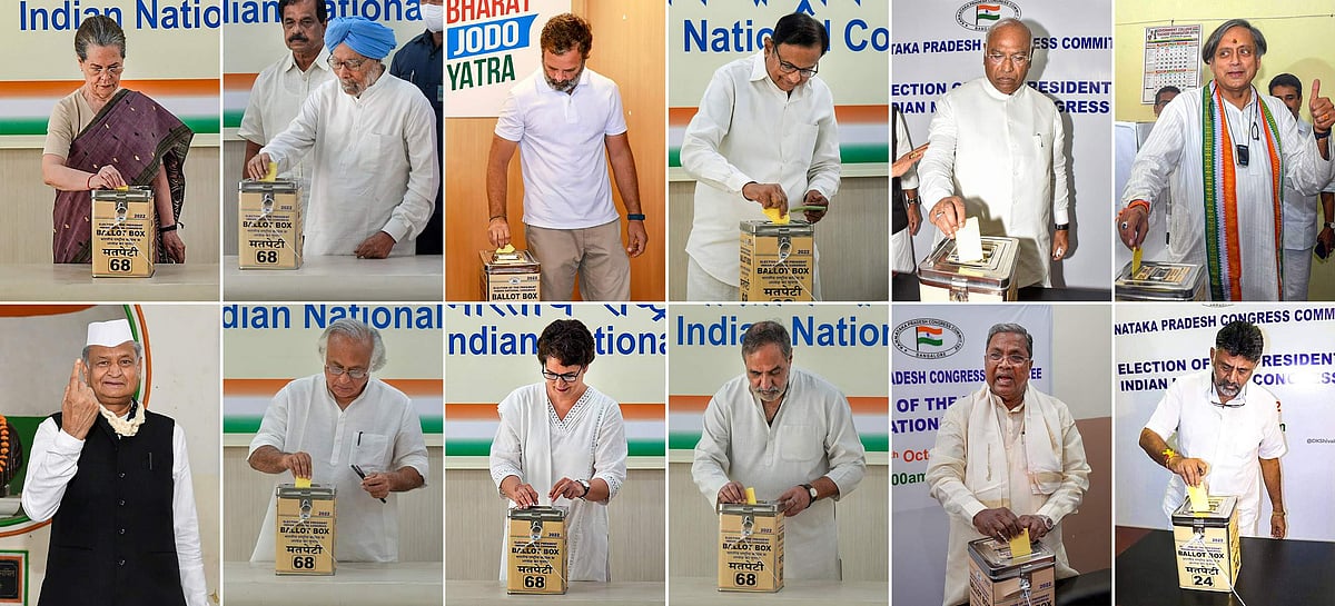 நூற்றாண்டு பாரம்பரியம் கொண்ட காங்கிரஸ் கட்சியின் தலைமை பொறுப்பை யார் அலங்கரிக்கப் போகிறார்கள் என்ற கேள்வியுடன் வாக்களிக்கும் அரசியல் தலைவர்கள்.