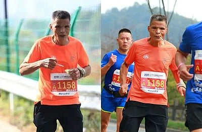 42 கி.மீ. மாரத்தான்! புகைத்தபடியே போட்டியை நிறைவு செய்த முதியவர்!