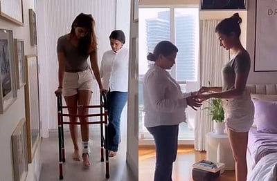 பூஜாவுக்கு என்ன ஆச்சு? வாக்கர் வைத்து நடக்கிறார்!