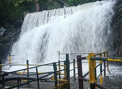 சுருளி அருவியில் வெள்ளப்பெருக்கு: சுற்றுலாப் பயணிகள் குளிக்கத் தடை