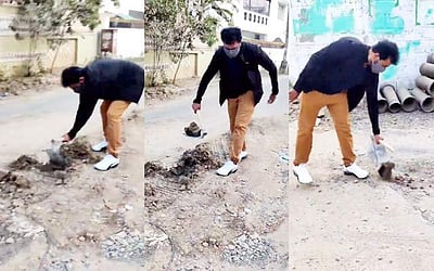 திடீரென தெருவில் இறங்கி சாலையை சரிசெய்த சின்னத்திரை நடிகர் : வைரலாகும் விடியோ