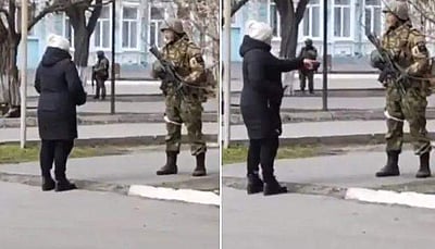 ஒற்றை ஆளாக ரஷிய ராணுவ வீரரை எதிர்த்த உக்ரேனிய பெண்மணி