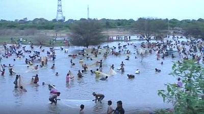 மணப்பாறை அருகே 25 ஆண்டுகளுக்கு பின் மீன்பிடித் திருவிழா: கொத்து கொத்தாக மீன்களை அள்ளிச் சென்றனர்