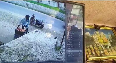 தக்காளியை பெட்டியுடன் திருடிச் சென்ற வாலிபர்: வைரல் விடியோ