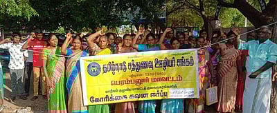 பெரம்பலூரில் சத்துணவு ஊழியா்கள் ஆா்ப்பாட்டம்