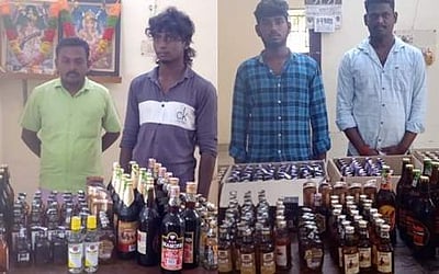 ஸ்ரீவிலி. அருகே சட்ட விரோதமாக மதுபாட்டில்கள் விற்றதாக 4 போ் கைது