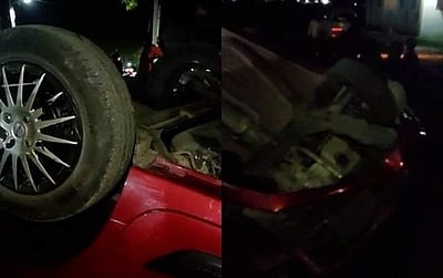 மதுபோதை! குடியிருப்புப் பகுதியில் கார் கவிழ்ந்து விபத்து