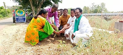 உலக சுற்றுச்சூழல் தினம்: சாலையில் மரக்கன்றுகள் நடும் பணி