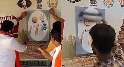 செஸ் ஒலிம்பியாட்: கருப்பு மையால் அழிக்கப்பட்ட மோடியின் படம்