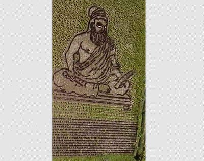 வயலில் திருவள்ளுவர் திருவுருவத்தில் நடவு செய்த விவசாயி!