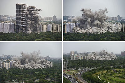 9 வினாடிகளில் தகர்ந்தது இரட்டை கோபுரம்:  ரூ.20 கோடியில் தகர்ப்பதற்காக ரூ.100 கோடி காப்பீடு!