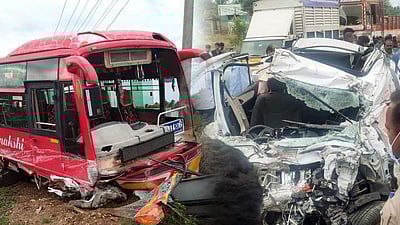 காங்கேயம் அருகே பேருந்து மீது கார் மோதி விபத்து: 3 பேர் பலி: 3 பேர் கவலைக்கிடம்