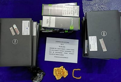 சென்னை விமான நிலையத்தில் 6 கிலோ தங்கம் பறிமுதல்