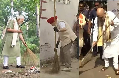 தூய்மைப் பணிகளில் ஈடுபட்ட மோடி, அமித்ஷா!
