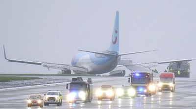 தரையிறங்கும்போது ஓடுபாதையில் சறுக்கிய விமானம்!