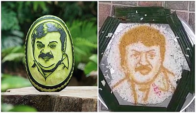 விஜயகாந்த் உருவத்தை பழங்கள், உணவில் வரைந்து இரங்கல் தெரிவித்த கலைஞர்கள்!