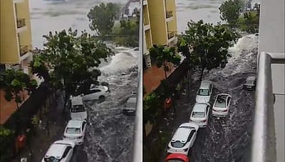 மிக்ஜம் தாண்டவம்: மேடவாக்கத்தில் மழைநீரில் அடித்து செல்லும் கார்கள்!