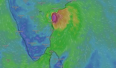 நெல்லூருக்கு 20 கி.மீ. தொலைவில் மிக்ஜம் புயல்