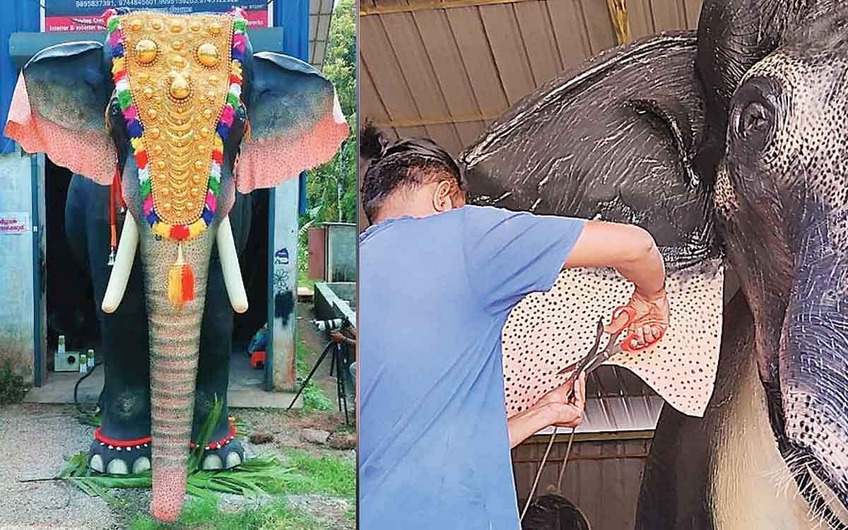 கோயிலில் ரோபோ யானை